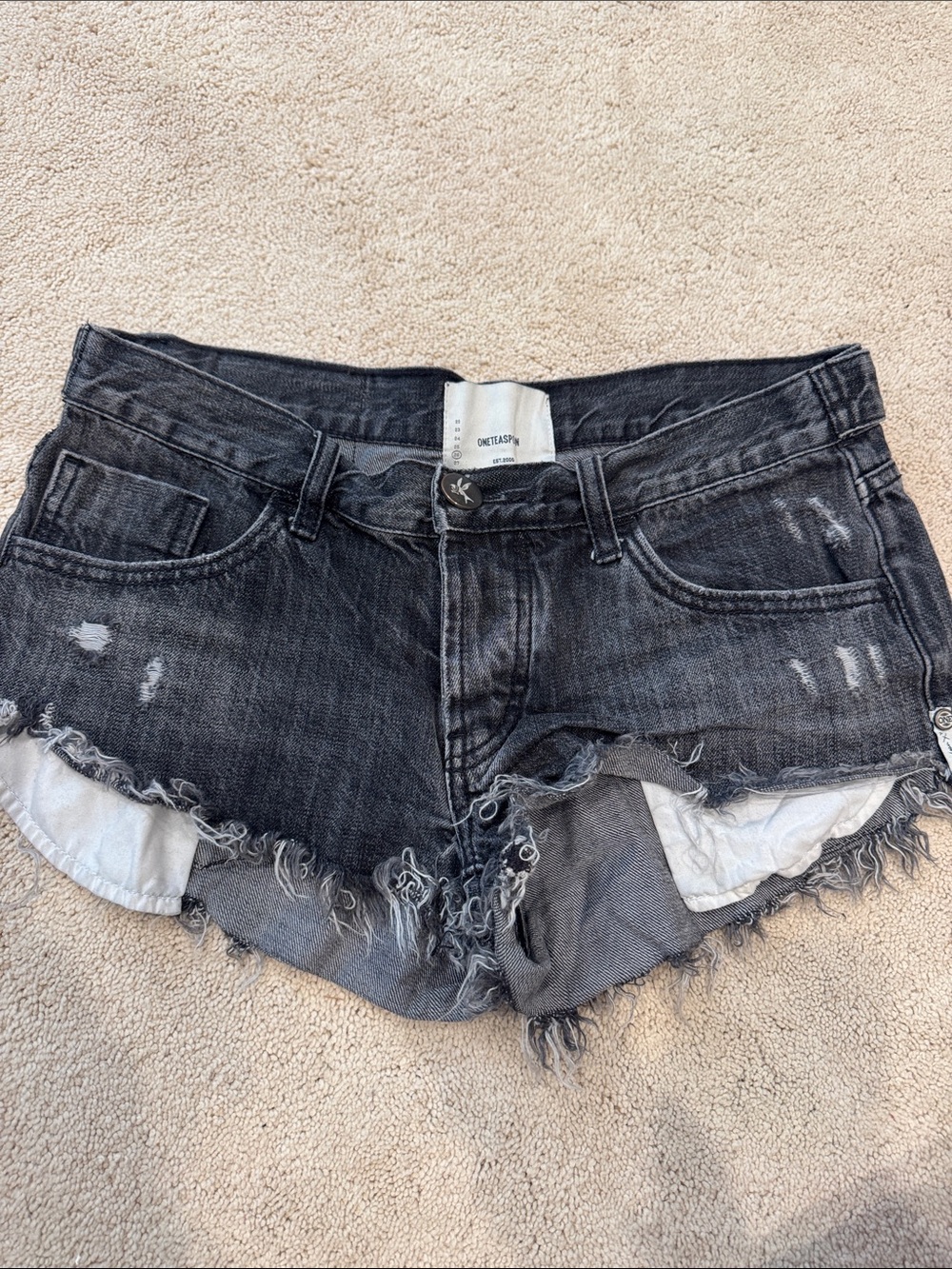One Teaspoon Black Distressed Frayed Denim Cutoff Shorts